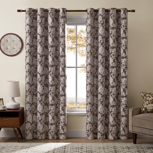 Floral Curtains for Bedroom 96 Inches Long 2 Panels Room Darkening Thermal Insulated Grommet Flower Print Curtains for Living Room French Country Privacy Light Filtering Drapes, Cocoa Brown 52x96