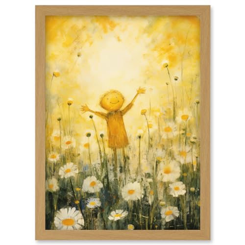 Artery8 Sunshine Happiness and Flowers Everywhere Simple Kids Bedroom Nursery Artwork Framed Wall Art Print A4