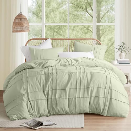 Comfort Spaces Sage Queen Size Comforter Set - 3 Pieces Pintuck Pleated Bedding Sets Queen, All Season Lightweight, Extra Softness Pre-Washed Microfiber Queen Bed Set, Shams, Full/Queen