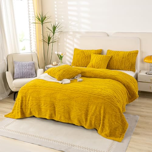 "YUSOKI Twin XL Blanket Single Layer,Weight(3.1lb),320GMS-3D Stylish Design for Gift Home Decor (Mustard Yellow,65""x90"")"