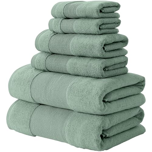 Modern Threads - Air Cloud 6-Piece 100% Zero-Twist Cotton Towel Set - Bath Towels, Hand Towels, & Washcloths - Super Absorbent & Quick Dry - 500 GSM - Soft & Plush, Eucalyptus