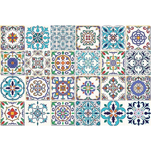 Ambiance Sticker Self-Adhesive Decorative Wall Decal Cement Tile for Bathroom and Kitchen Ornements Contemporain - Pack of 24 Stickers of 10 x 10 cm