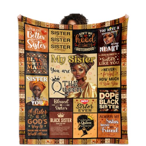 "YHIKOUY African American Sisters Gifts from Sister Blanket 60""X50"", Black Sister Birthday Gifts, Afro Encouragement Inspirational Gift Idea for Sisters Sista Women Mother's Day"