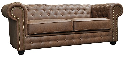 Sofas and More Astor Chesterfield Style Sofa Set 3+2 Seater Armchair Brown Faux Leather (3 Seater)