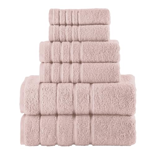 Elegant Comfort 4 Lines Viscose Stripe 6-Piece Premium Towel Set - 100% Turkish Cotton High Absorbent Luxury Bathroom Towels – Includes 2 Washcloths, 2 Hand Towels and 2 Bath Towels Set, Dusty Rose