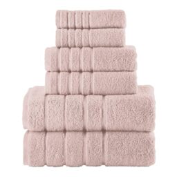 Elegant Comfort 4 Lines Viscose Stripe 6-Piece Premium Towel Set - 100% Turkish Cotton High Absorbent Luxury Bathroom Towels – Includes 2 Washcloths, 2 Hand Towels and 2 Bath Towels Set, Dusty Rose