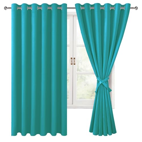 Hiasan Room Darkening Curtains for Bedroom, 70 x 63 Inches - Thermal Insulated & Energy Saving Window Drapes for Living Room/Dorm Room, Set of 2 Panels Sewn with Tiebacks, Peacock Teal