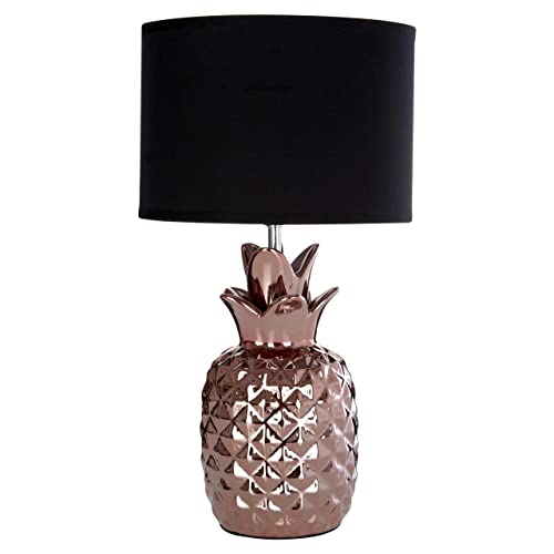 Premier Housewares Pineapple Copper Ceramic Lamp Black Modern Table Lamp Unique Shape Lamps For Living Room Bedroom Office Desks And Hallways 23 x 23 x 40