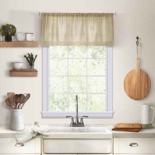 "Elrene Home Fashions 26865775433 Solid Hemstitched Rod Pocket Valance Kitchen/Café Window Curtain, 60"" x 15"", Linen"