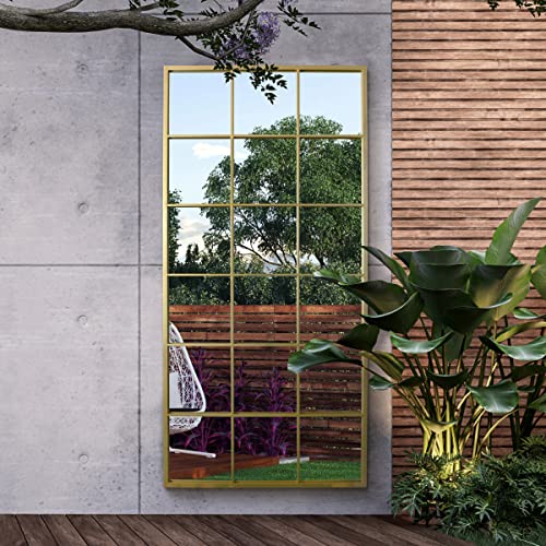 "MirrorOutlet The Genestra - Gold Modern Window Garden Full Length Garden Wall Mirror 69"" X 33"" (174CM X 85CM) Silver Mirror Glass with Gold Metal Frame.…"