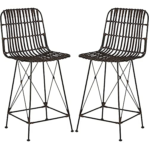SAFAVIEH Modern Bar & Counter Stools - Set of 2 - with a Back, in Brown and Black