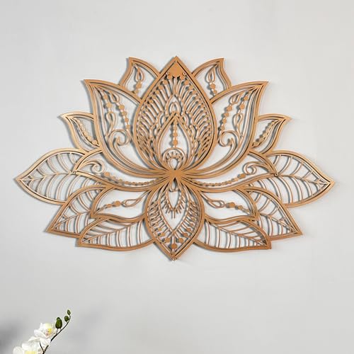 "iwa concept 3D Mandala Metal Wall Decor - Lotus Flower Decoration for Homes - Bedroom Metal Wall Art - Office Decor - Living Room Decor - New Year Gift - (36"" x 23"" - 91 x 59 cm, Copper)"
