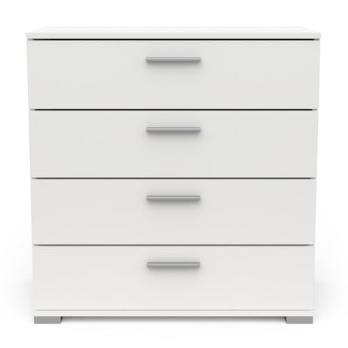 Demeyere Cassettiera a 4 cassetti Stile Contemporaneo-per Camera da letto-L79,7 x P41,9 x H82,6 cm, Colore: Bianco Opaco, L 79,7 x P 41,9 x H 82,6 cm