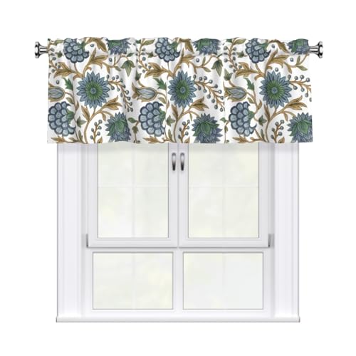 Granbey Blue and Green Floral Valances for Windows Traditional Flowers Print Kitchen Curtain Farmhouse Country Rustic Valance with Rod Pocket Light Filtering Polyester Valance 54 x 18 Inch, 1 Pack