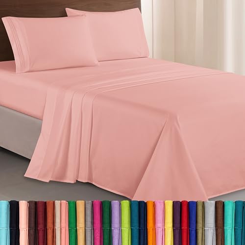 Elegant Comfort Luxurious 1500 Thread Count Egyptian Quality Three Line Embroidered Softest Premium Hotel Quality 4-Piece Bed Sheet Set, Wrinkle and Fade Resistant, California King, Dusty Rose