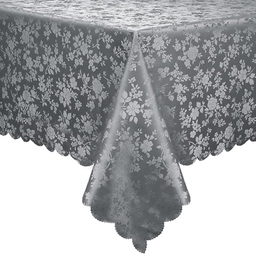 "Smiry Rectangle Table Cloth, Waterproof Heavy Duty Vinyl Tablecloths, Wipeable Washable Table Cover for Kitchen and Dining Room (Grey, 70"" X 108"")"