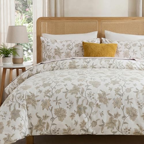 Cozeline 100% Cotton Duvet Cover King Size, Yellow Floral Bedding Set with Zipper Closure, 3 Pcs Breathable and Soft Chic Botanical Duvet Cover for All Season