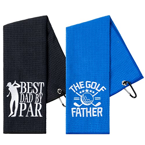 R HORSE 2PCS Golf Towel Gift for Dad Microfiber Fabric Golf Bag Towel with Carabiner Clip for Hanging Embroidered Golf Towels for Golf Bags Retirement Gifts for Men Golfer