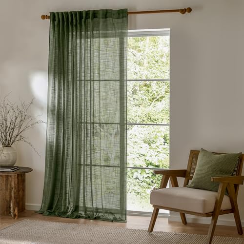 Yard Furn Cirrus Woven Sheer Curtain Panel – Airy Semi Sheer Modern Curtain (Forest - 140x250cm)