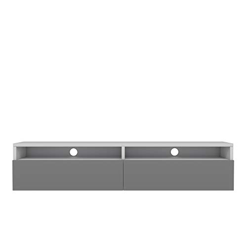 Selsey REDNAW - Modern TV Stand/TV Cabinet with 2 Drawers / 140 cm/White Matt/Grey Gloss