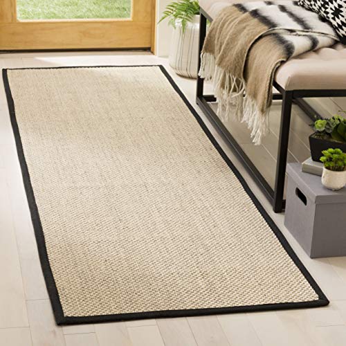 Safavieh Natural Fiber Rug for Living Room, Dining Room, Bedroom - Natural Fiber Collection, Short Pile, in Natural and Black, 76 x 305 cm
