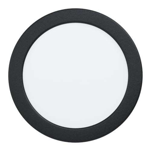 EGLO Fueva 5 LED Recessed Spotlight, Diameter 16.6 cm, Steel and Plastic, Recessed Light in Black, White, Flat Recessed Spotlight, Low Installation Depth 26 mm, Warm White