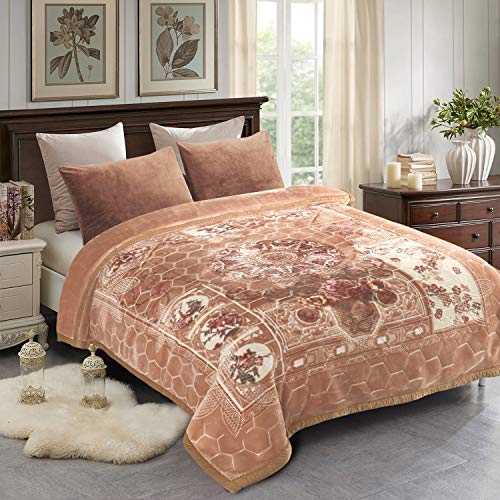 JML Korean Style Mink Velvet Fleece Blanket, 10 Pounds Heavy Plush Soft Winter Blanket, Khaki Floral