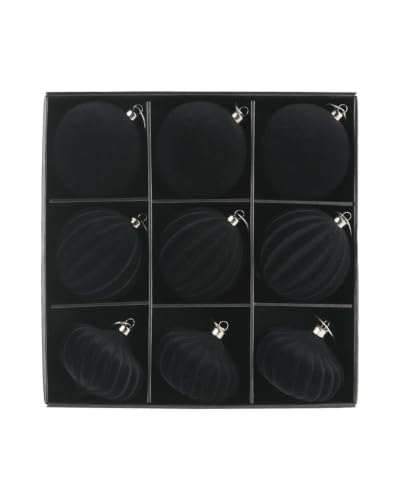 WeRChristmas Set of 9 Black Velvet Christmas Baubles, 10cm