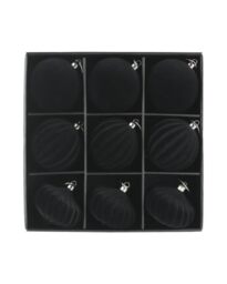 WeRChristmas Set of 9 Black Velvet Christmas Baubles, 10cm