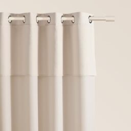 ROOM99 Curtain with Silver Eyelets Mia 140 x 250 cm Width x Height Sliding Curtains Modern Curtain Living Room Bedroom Light Beige 1 Piece