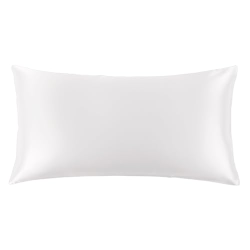 "THXSILK Set of 2 100% Mulberry Silk Pillowcase for Hair and Skin, Grade 6A+ Mulberry Silk Pillow Cases 22 Momme, Hypoallergenic Pillow Case Cover with Zipper (California King 20""x40"", White)"
