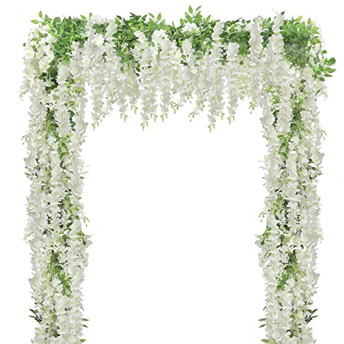 U'Artlines 5Pcs 7.2Ft/Piece Artificial Wisteria Garland Silk Fake Flower Hanging Greenery Vines Rattan for Home Garden Wedding Arch Party Indoor Outdoor Decor