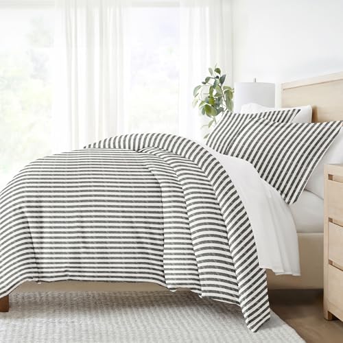 Linen Market California King Duvet Cover Set Heavy Duty Stripes Grey
