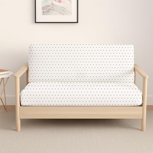 Queen Size Armless Futon Covers - 100% Egyptian Cotton 600 Thread-Count Futon Slipcovers - Zippered Couch Cover Sofa Bed Protector, Sleeper Sofa Cover, Machine Washable, Polka Dot Navy