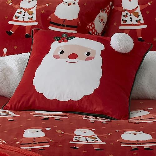 Bedlam - Santa Claus Cushion (43 x 43cm) - Filling Included - Pom Pom - Reversible (2 Colours) - Red Christmas Cushion with Cover Included/Cushion Insert - Christmas Decorations - Xmas Cushion