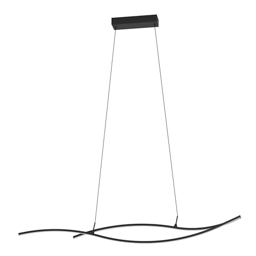 Eglo LED Pendant Lighting Grisolia, Hanging lamp Above Dining Table, Curved Dining Room lamp, Ceiling Light Fixture for Living Room, Metal and Plastic in Black, Warm White, 140 cm