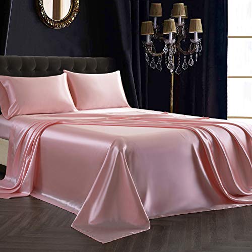SiinvdaBZX 3Pcs Twin XL Sheets Set, Blush Pink Silky Satin Sheets - Ultra-Soft Similar to Silk Sheets Extra Long Bed Sheets Twin XL Bedding for College Dorm