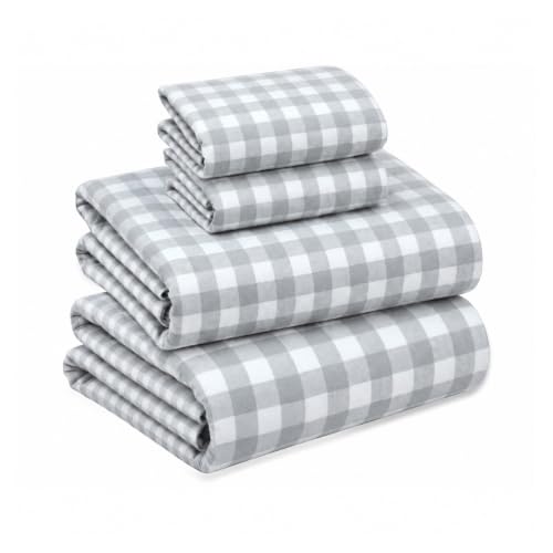 "RUVANTI Flannel Sheets Queen Size - 100% Cotton Brushed Bed Sheet Sets - Deep Pockets 16 Inches (fits up to 18"") - All Seasons Breathable & Super Soft - Warm & Cozy - 4 Pcs - Balance Plaid Blue"