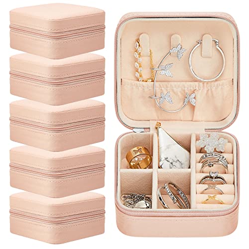 Taiyin 6 Pcs Travel Jewelry Case Jewelry Travel Organizer Small Jewelry Box Bridesmaid Gift Boxes Mini Storage Organizer Storage Box (Pink)