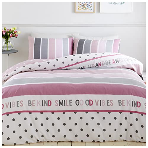 GC GAVENO CAVAILIA Super Soft Multicoloured Duvet Quilt Cover, Poly Cotton Bedding Sets King Size, Washable Bed Covers, Blush Pink/Grey