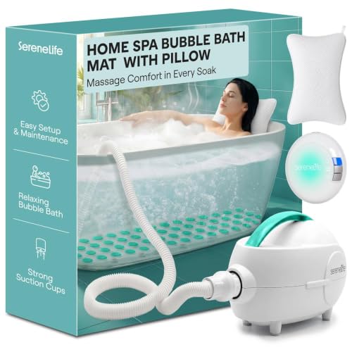SereneLife Bubble Bath Spa Mat with LED Remote, Bath Jets and Heater