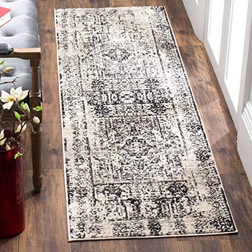 Safavieh Traditional Rug for Living Room, Dining Room, Bedroom - Evoke Collection, Short Pile, in Ivory and Black, 62 X 240 cm