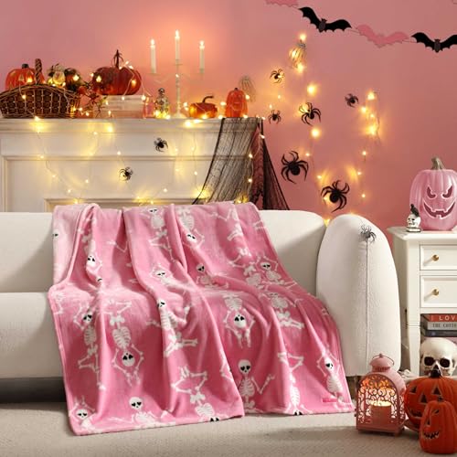 "Betsey Johnson - Blanket, Buttery-Soft Throw Blanket for Couch or Bed, Boldly Plush & Oversized Bedding, Halloween Decor (Yoga Skeleton Pink, 50"" x 70"")"