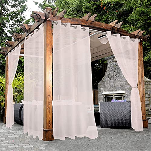 Bonzer Sheer Outdoor Curtains for Patio Waterproof 2 Panels - Grommet Outside/Indoor Voile Curtains for Living Room, Bedroom, Porch, Pergola, Cabana, 54 x 120 inch, Blush
