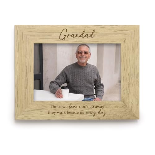 "eBuyGB Grandad Memorial Photo Frame, In Loving Memory Wood Picture Frame, Engraved Remembrance Keepsake, Loved One Sympathy Gift, 4"" x6, Brown"