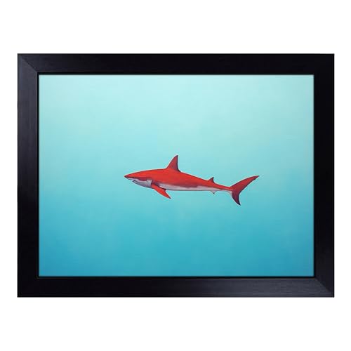 Lap Tray with Bean Bag Cushion, Shark Minimalism - Handmade in the UK, Raised Wooden Edge, Padded Cushion, Heat-Resistant Wipe-Clean Surface, for Meals, Laptops and Crafts