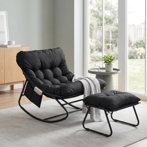Clevich Rocking Chair with Footstool, Indoor/Outdoor Padded Rocking Lounger
