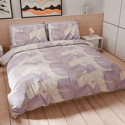 PETTI Artigiani Italiani - Double Duvet Cover Set 200 x 200 cm (2 Pillowcases 63 x 63 cm Included), Microfibre Duvet Cover Set with Digital Print Tropical Lilac O - Made in Italy