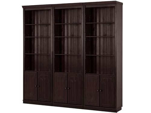 Anita Wall Unit B with 3 Bookcases and 6 Wooden Doors in Havana Lacquer, 222 x 34 x 223 cm (W x D x H)