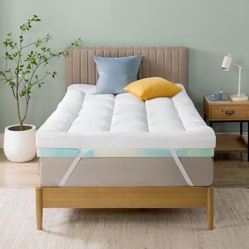 Zinus Bamboo Mattress Toppe Topper, Polyester, White, 190 x 90 cm